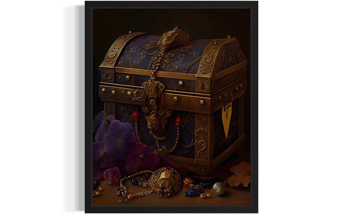 Ornate Golden Treasure Chest With Jewels Luxury Still Life Poster