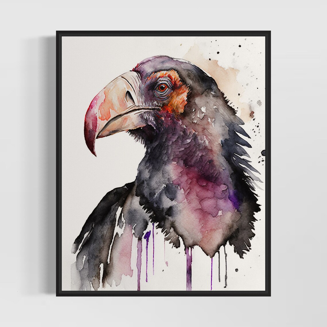 California Condor Head Portrait Bold Wildlife Watercolor Poster