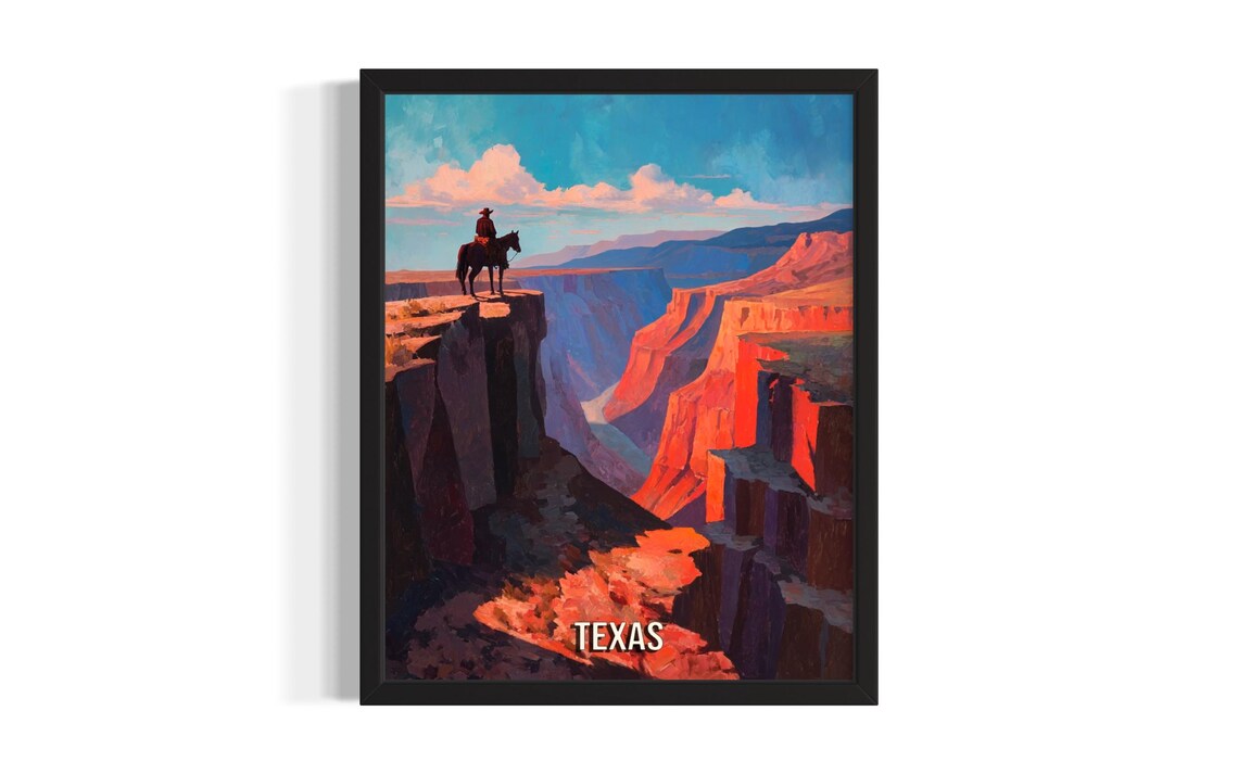 Texas Palo Duro Canyon Cowboy On Horse Sunset Rim Art Poster