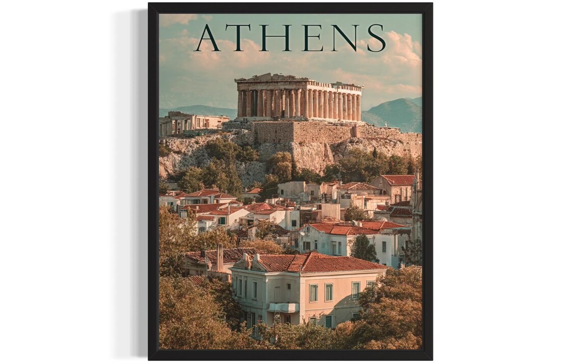 Athens Greece Parthenon on the Acropolis Golden Hour Travel Poster