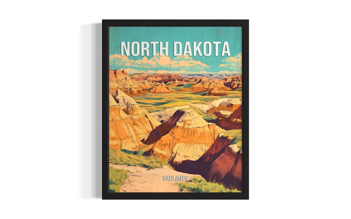 North Dakota Badlands Canyon Painted Sunset Landscape Poster