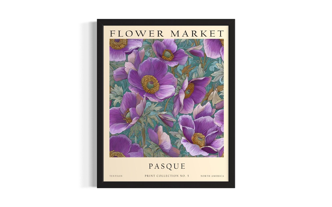 Pasque Flower Market Purple Bloom Bold Vintage Botanical Poster
