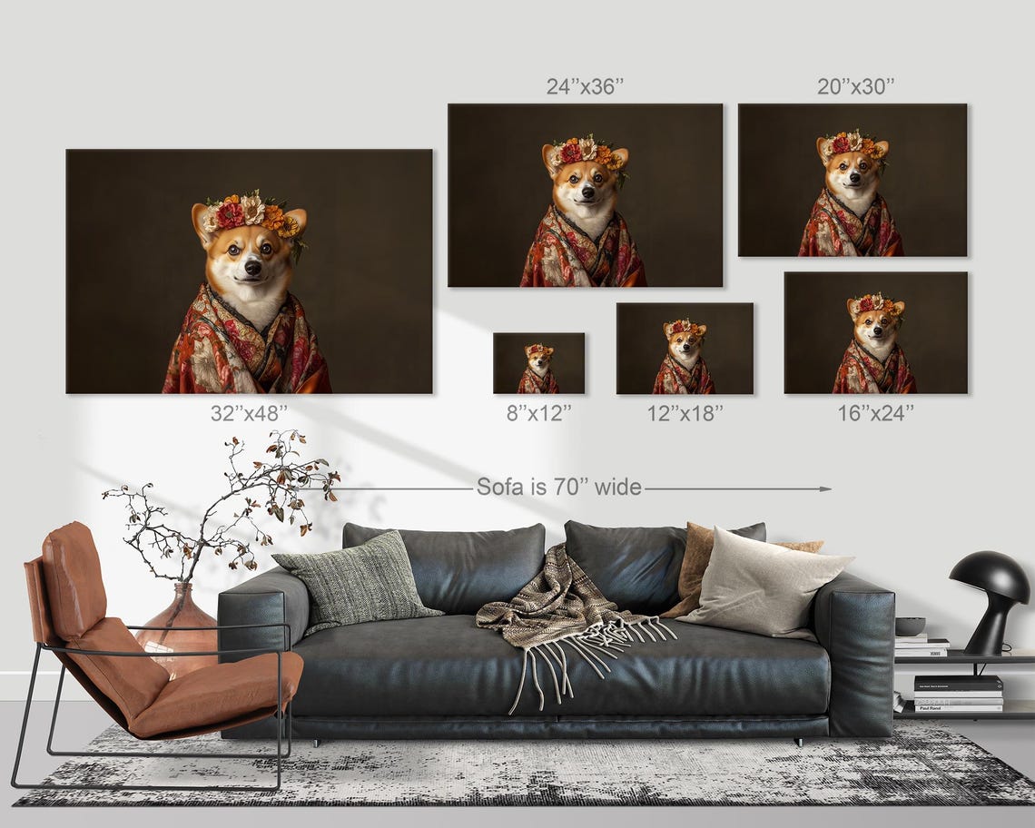 Smiling Corgi Flower Crown Kimono Maximalist Dog Portrait Poster - Image 3