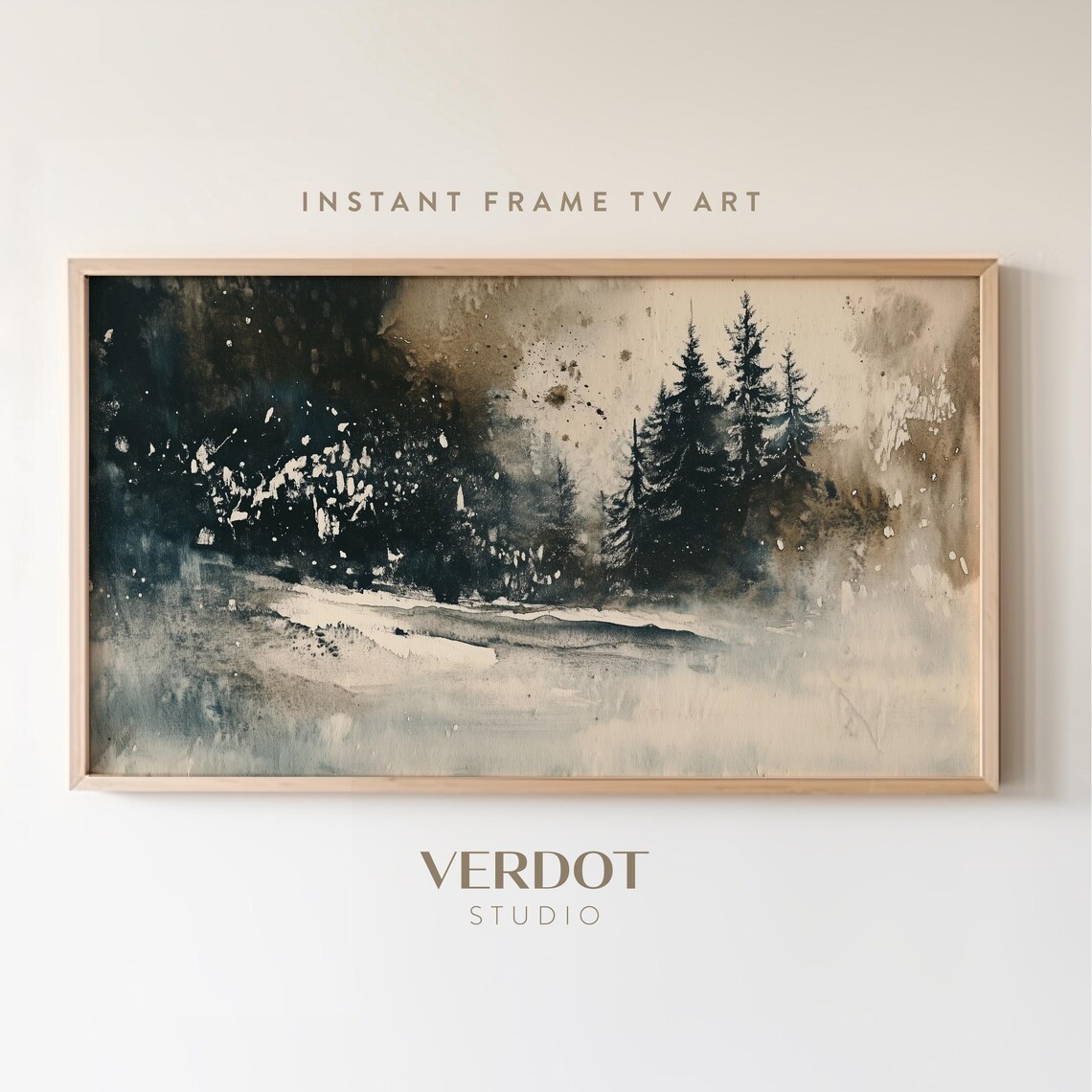 Abstract Winter Christmas Decor, Neutral Landscape Art Print
