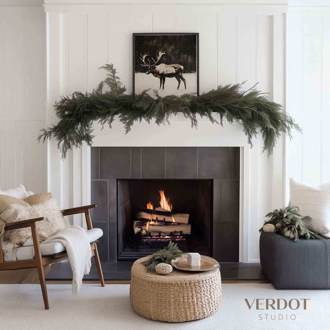 Winter Reindeer Christmas Vintage Winter Night Poster - Image 4