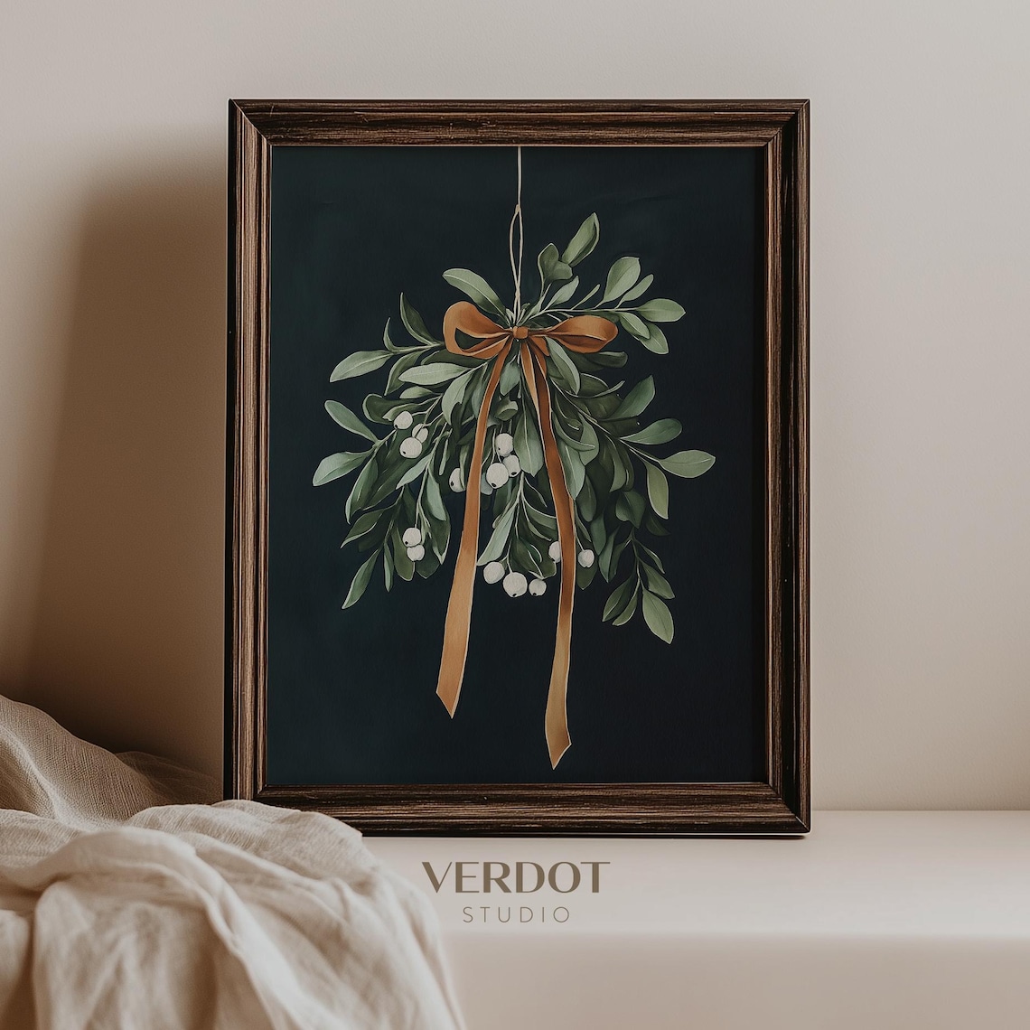 Vintage Mistletoe Painting Christmas Decor Art Print