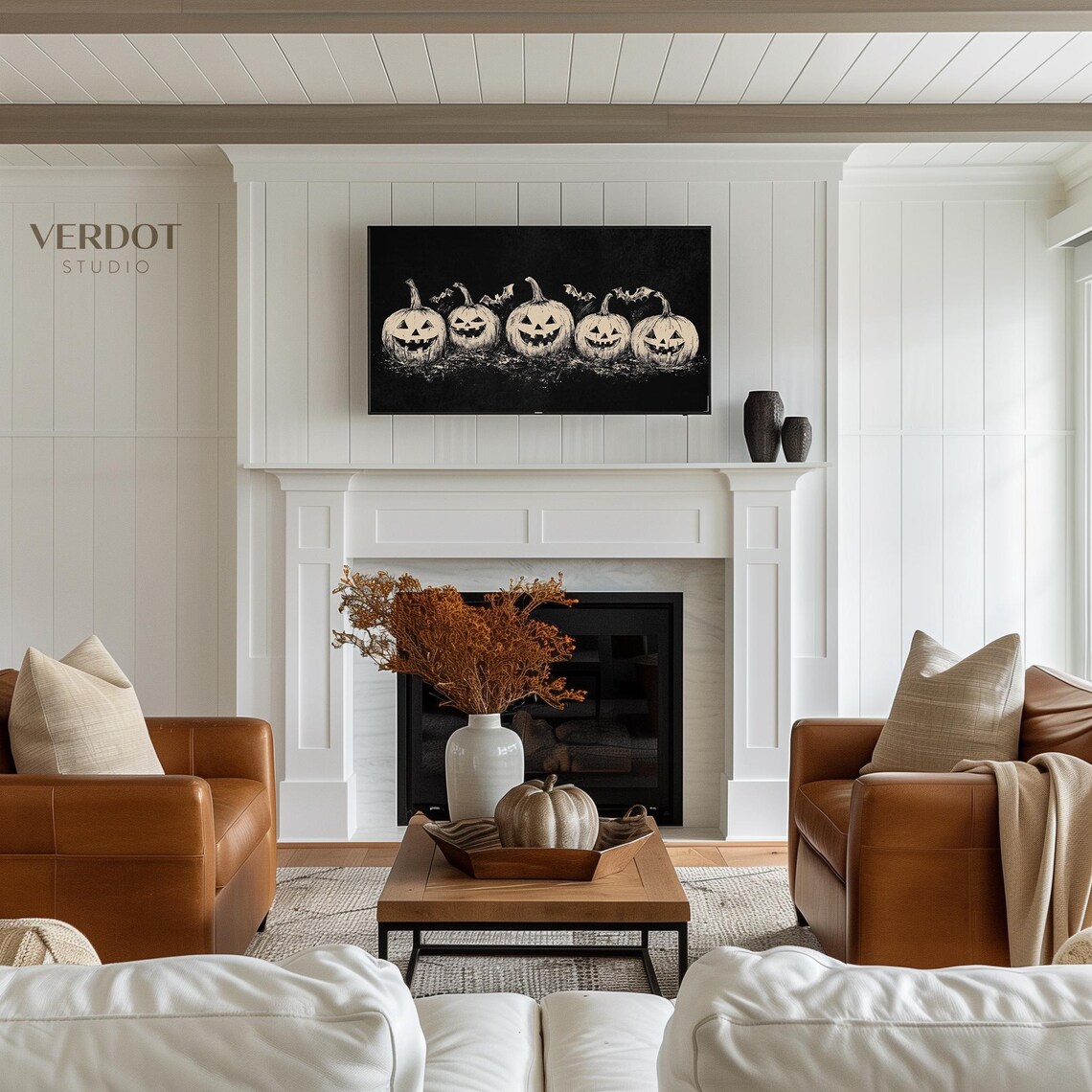 Halloween Pumpkin Frame Art Print, Neutral Fall Decor - Image 3