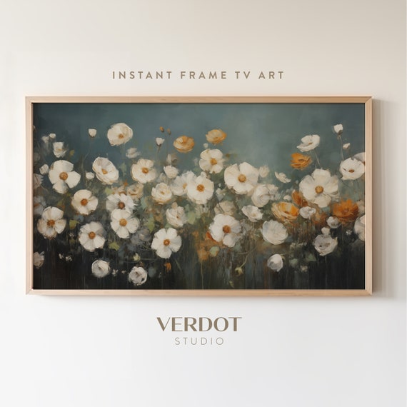 Navy Vintage Flowers, Rustic Wildflowers Botanical Art Print