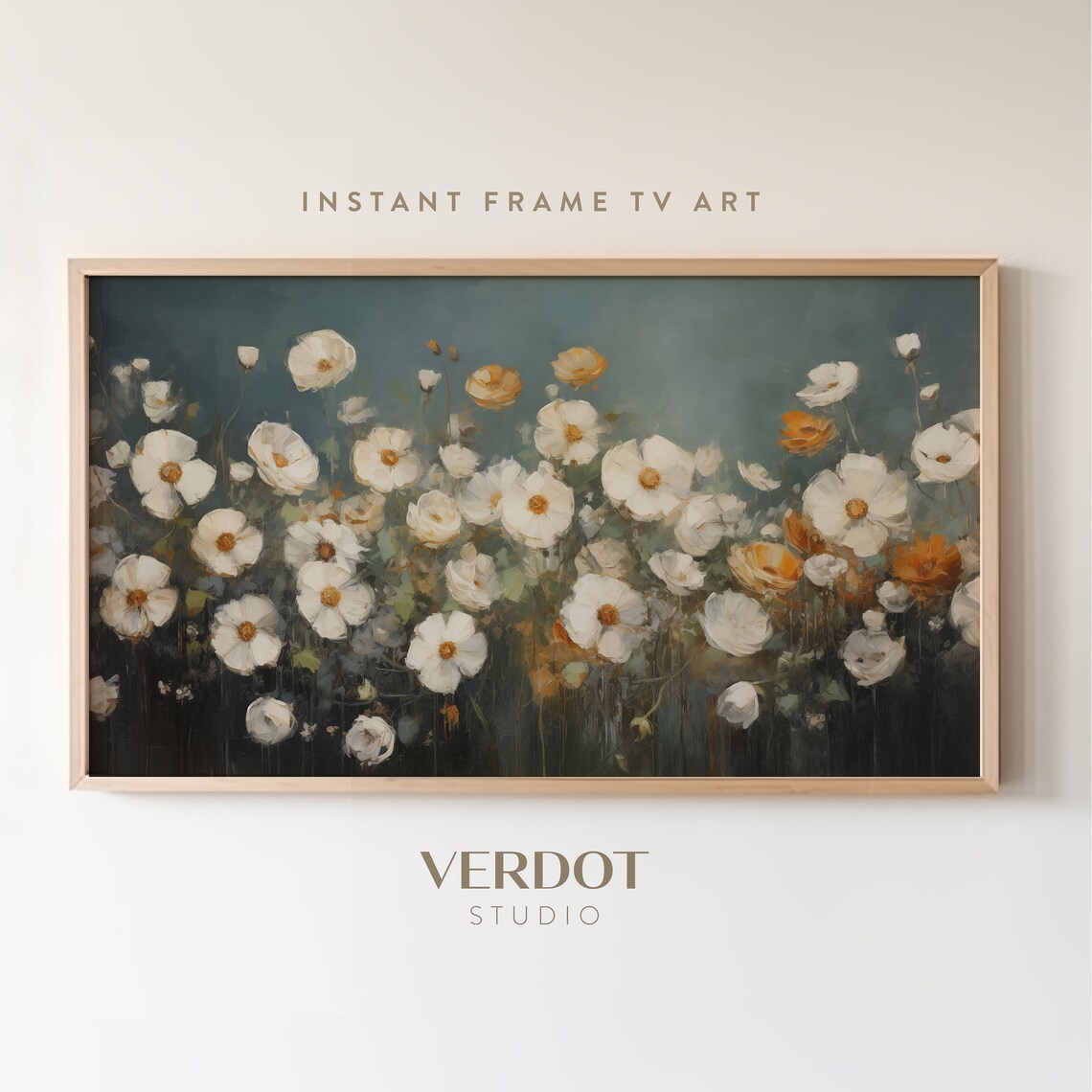 Navy Vintage Flowers, Rustic Wildflowers Botanical Art Print