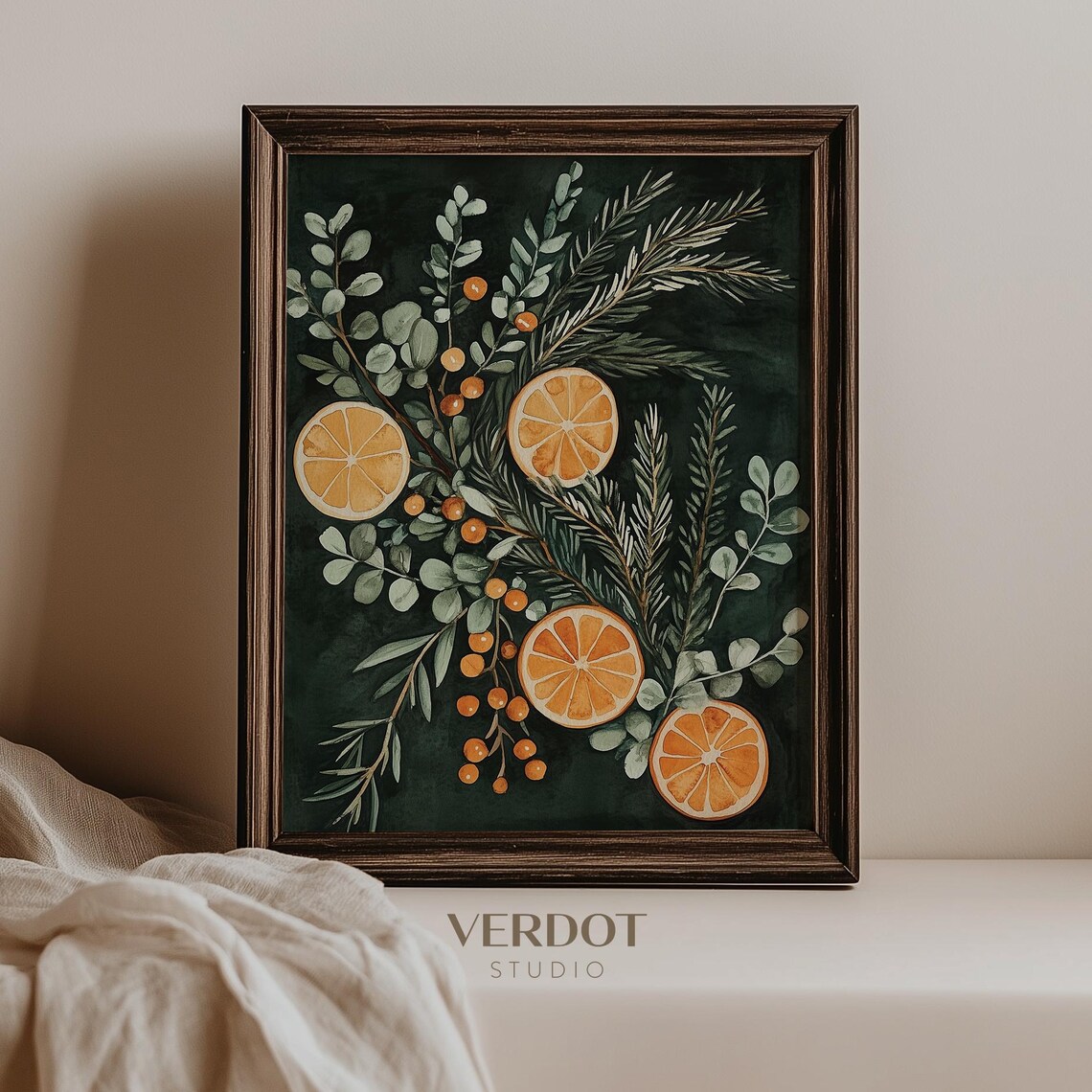 Orange Christmas Painting Print, Botanical Holiday Decor - Image 4
