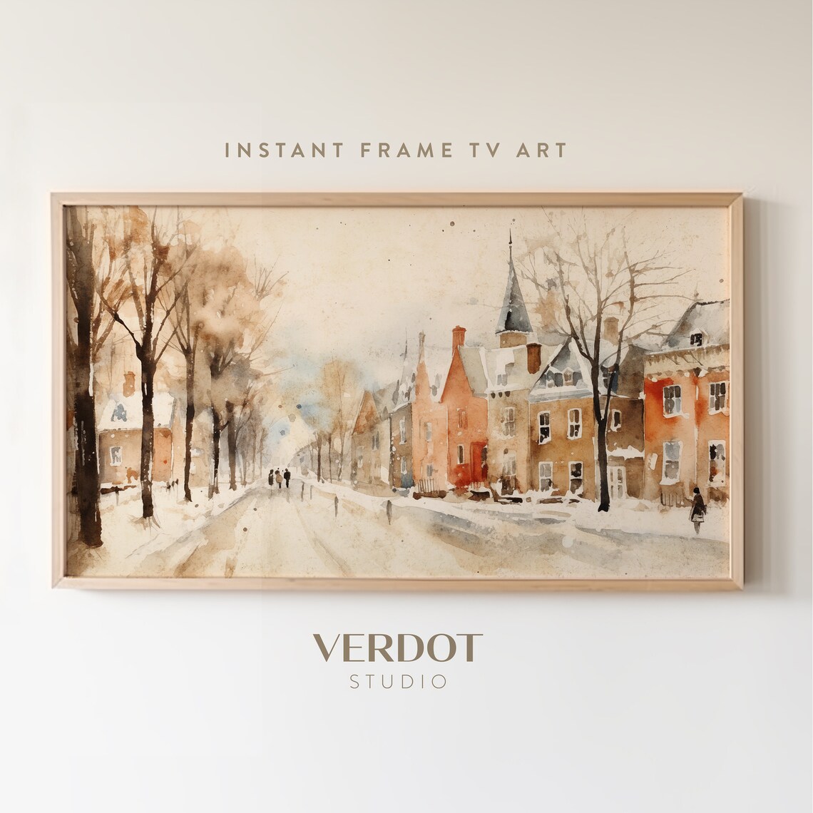 Watercolour Town Christmas Vintage Style Travel Poster