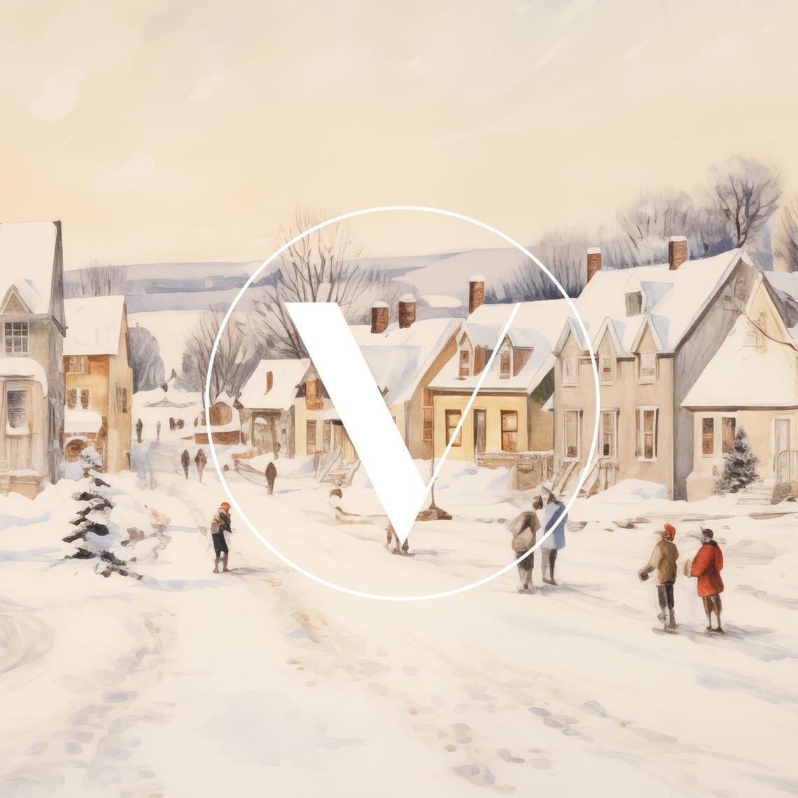 Vintage Christmas Winter Village Print Christmas Decor Wall Art Antique Holiday Winter Town Painting Winter Landscape Sku2310 - Image 2