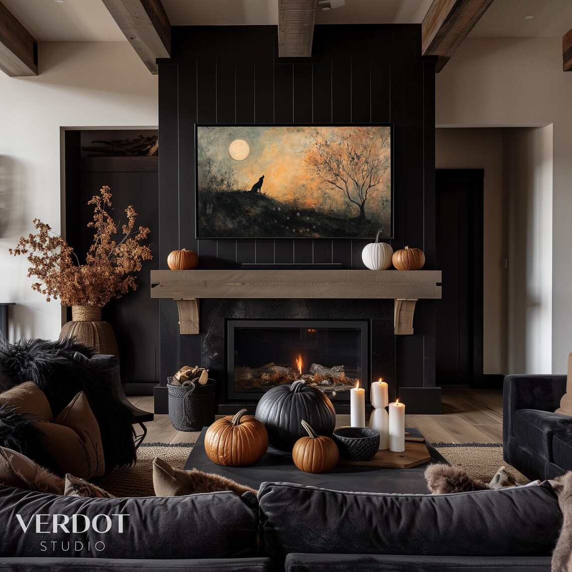 Wolf Moon Halloween Vintage Fall Night Art Print - Image 3