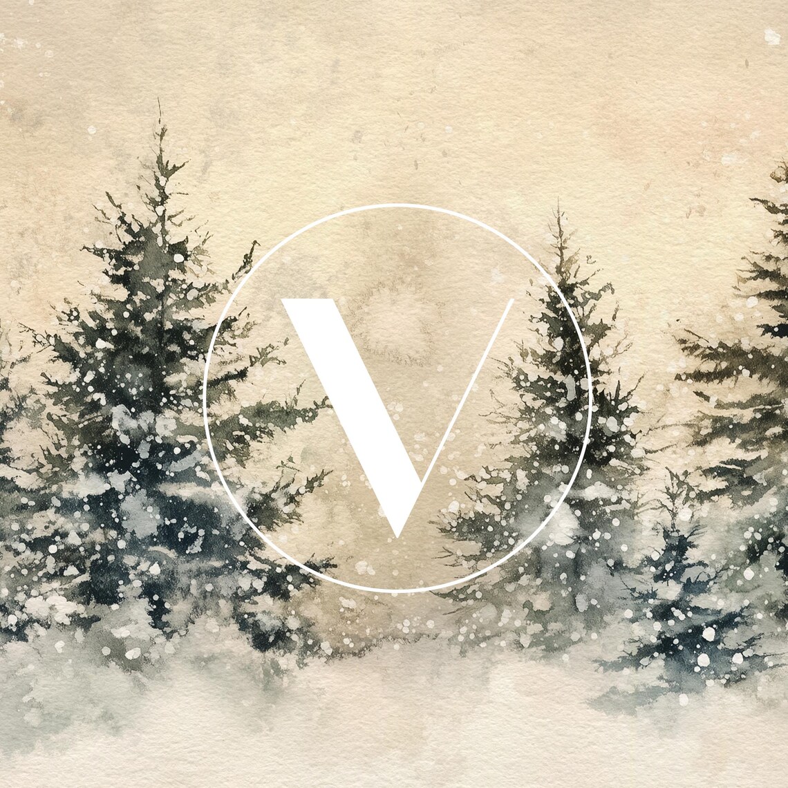 Christmas Winter Trees Neutral Snowy Landscape Art Print - Image 3