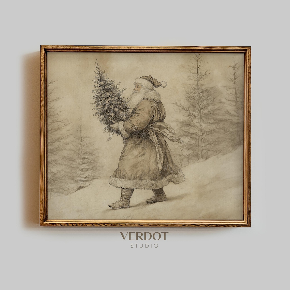 Vintage Santa Christmas Decor Winter Landscape Art Print