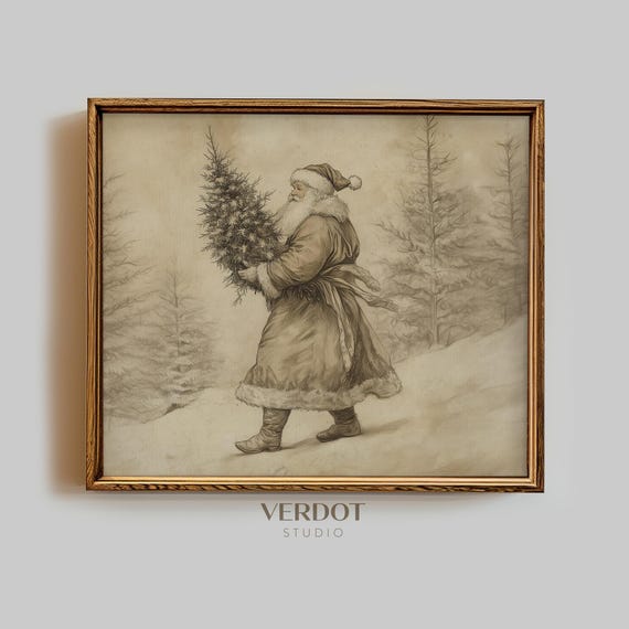 Vintage Santa Christmas Decor Winter Landscape Art Print