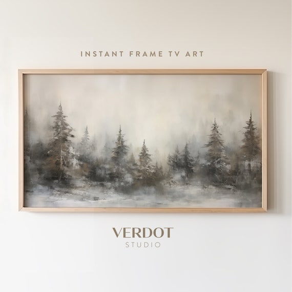 Moody Winter Forest Landscape, Rustic Vintage Art Print