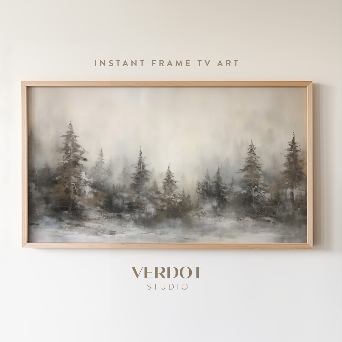 Moody Winter Forest Landscape, Rustic Vintage Art Print