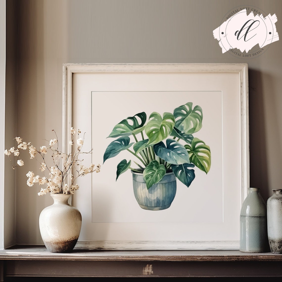 Watercolor Monstera Plant Botanical Wall Art Decor Tropical Leaf Home Office Greenery Illustration