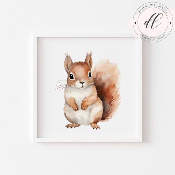 Adorable Squirrel Watercolor Illustration Cute Woodland Animal Art Nursery Decor Nature Inspired Wall Art Jpg