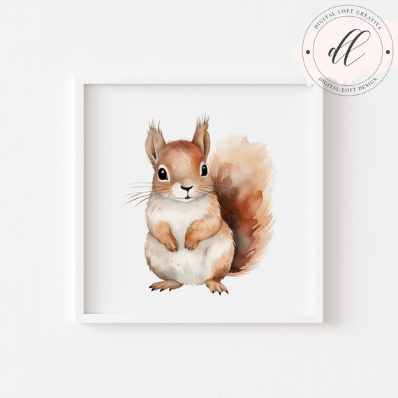 Cute Watercolor Squirrel with Fluffy Tail Sweet Woodland Animal Poster