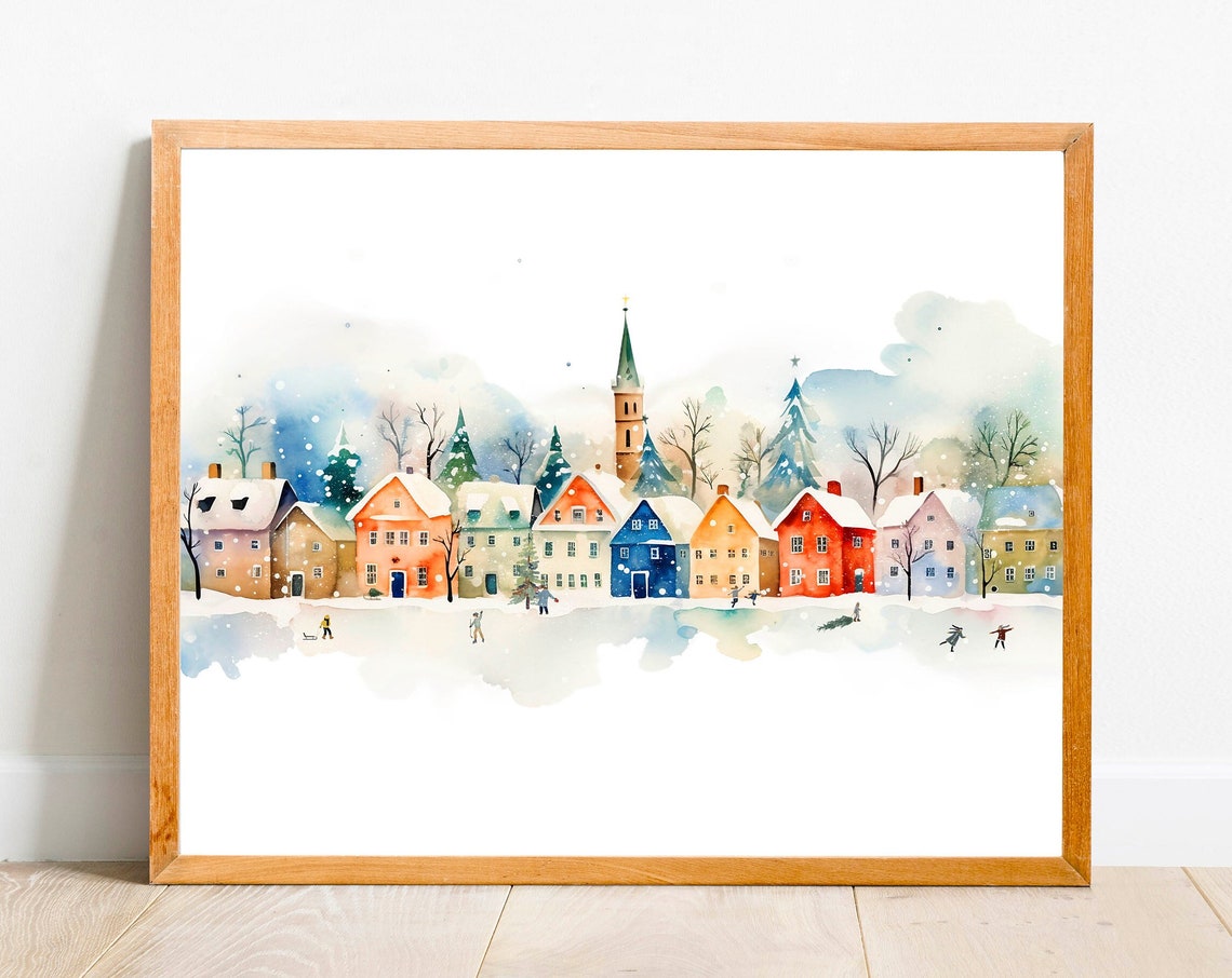 Winter Village Wall Art 5x7 8x10 11x14 16x20 Christmas Home Decor Winter Holiday Town Country Christmas Sign Diy Seasonal Decor