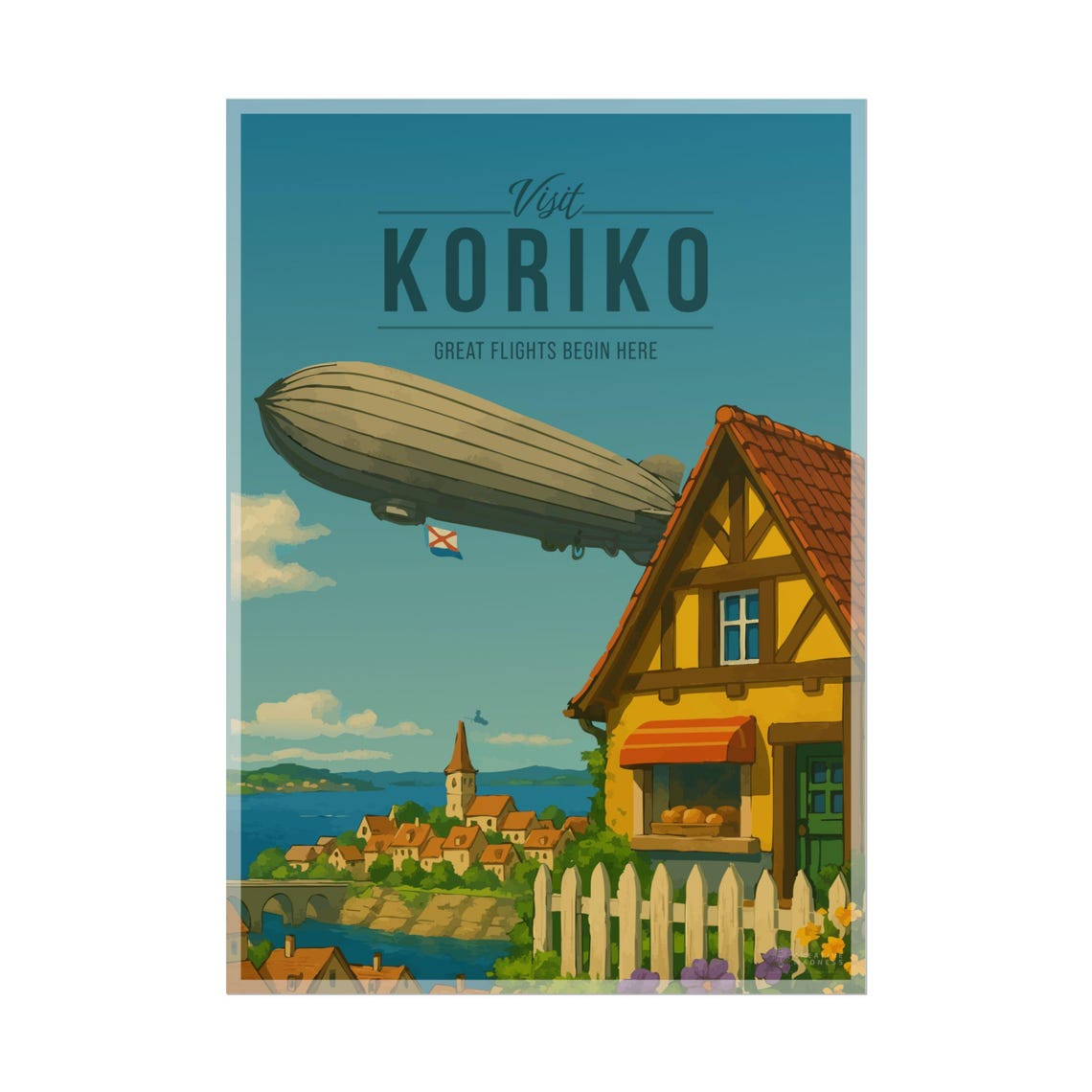 Visit Koriko Great Flights Begin Here Retro Anime Travel Poster