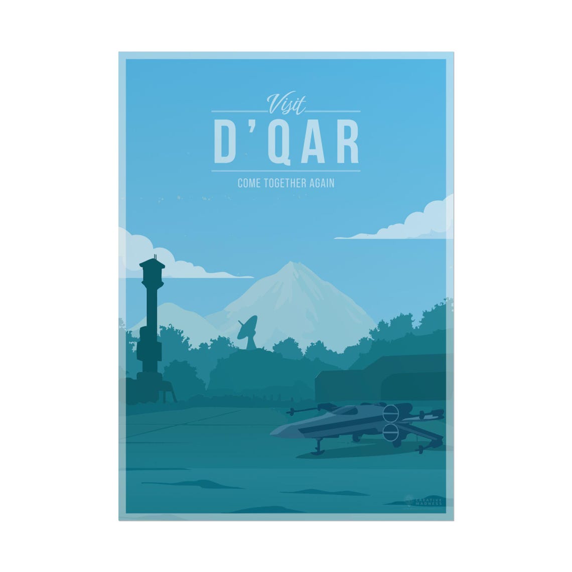 Visit D Qar Star Wars X Wing Base Blue Minimalist Sci Fi Travel Poster