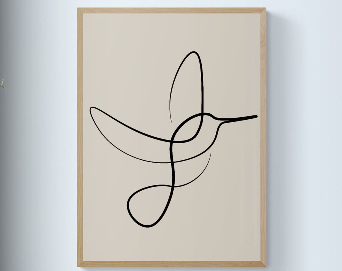 Hummingbird One Line Art, Minimalist Bird Art Print