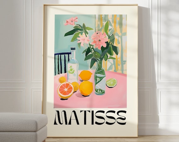 Matisse Citrus Still Life Pink Lemons Green Bottle Floral Poster