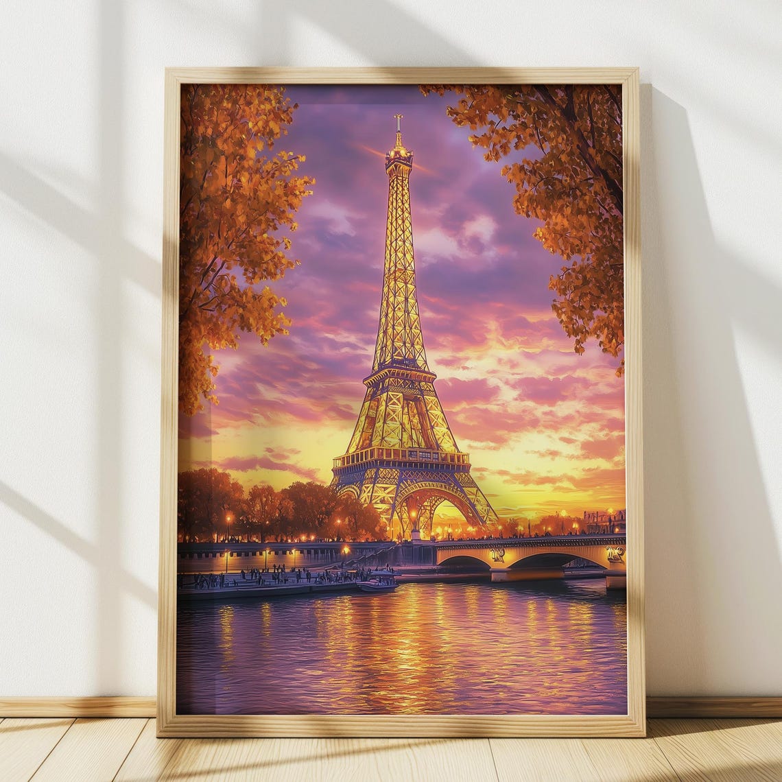 Eiffel Tower Sunset Purple Sky Seine Reflection Paris Poster