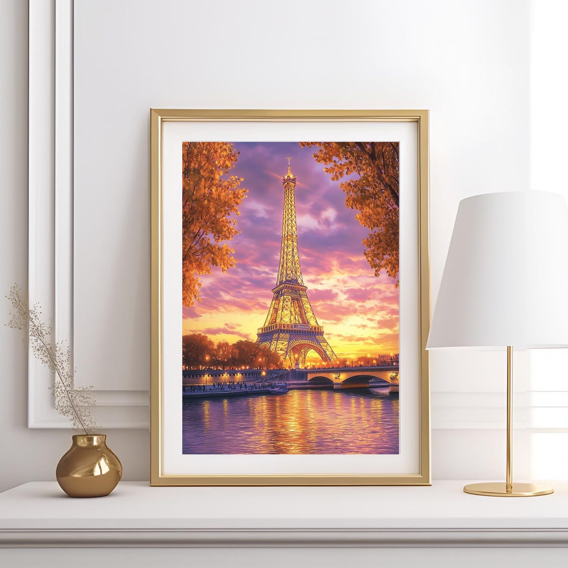 Eiffel Tower Sunset Purple Sky Seine Reflection Paris Poster - Image 3