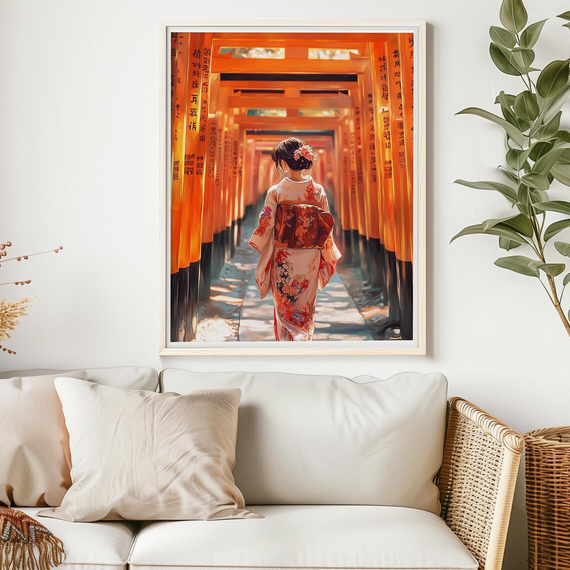 Kyoto Fushimi Inari Torii Gates Kimono Woman Walking Travel Poster - Image 2