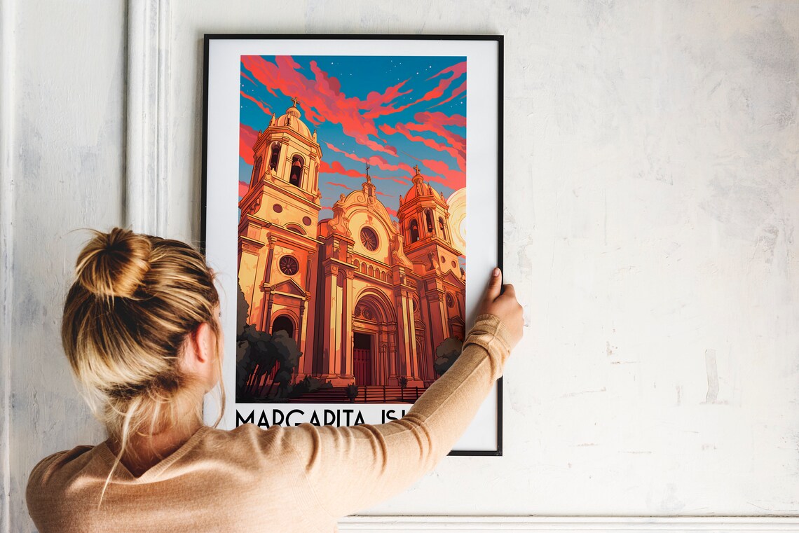 Margarita Island Venezuela Grand Church Twin Towers Sunset Poster - Image 2