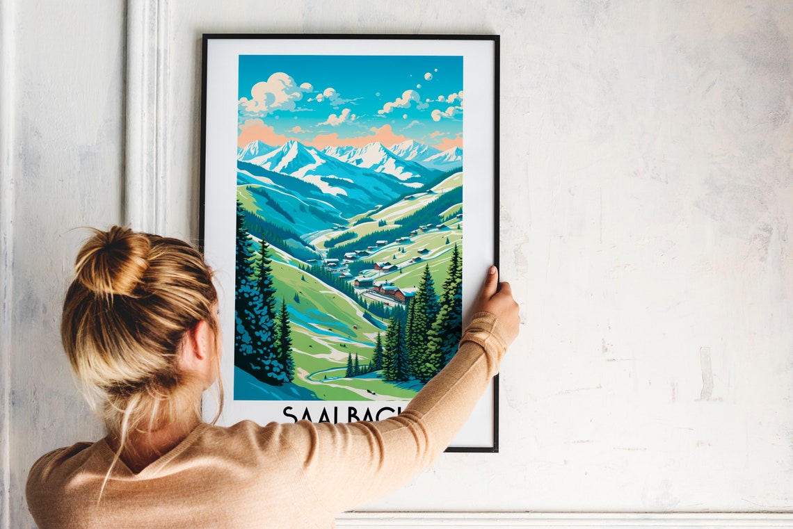 Saalbach Green Alpine Valley Mountain Village Austria Travel Poster - Image 2