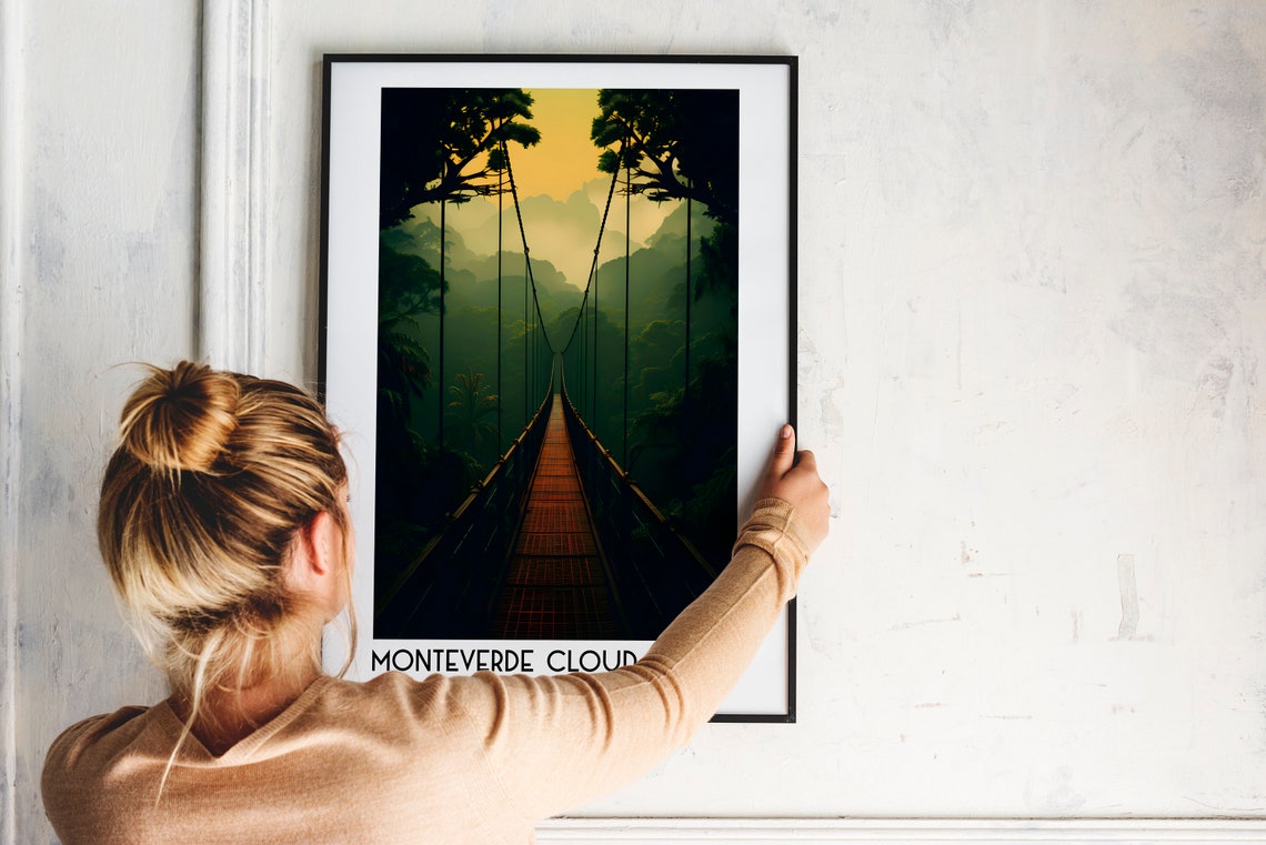 Monteverde Cloud Forest Hanging Bridge Mist Misty Travel Poster - Image 2