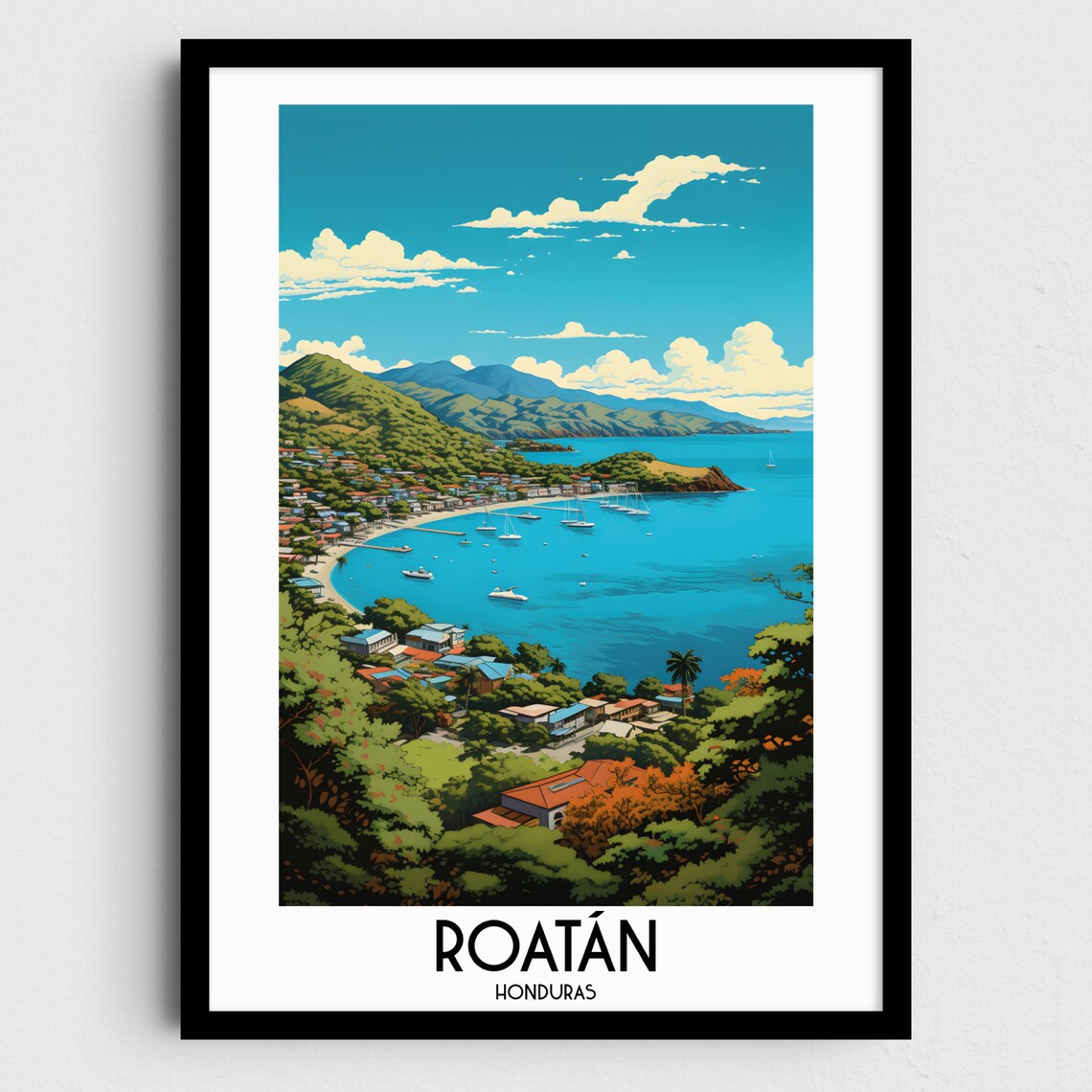 Roatn Travel Poster, Honduras Caribbean Home Decor