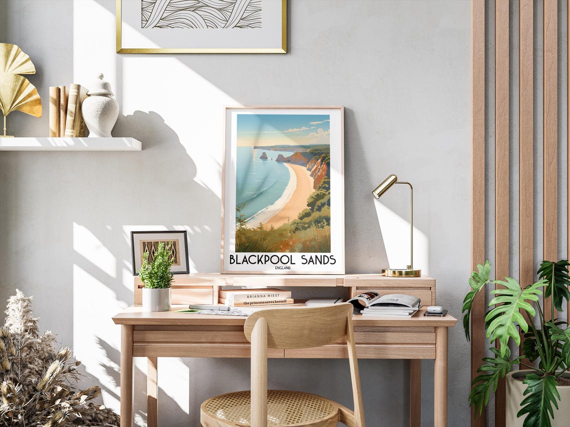 Blackpool Sands England Devon Coast Cliff Beach Travel Poster - Image 3