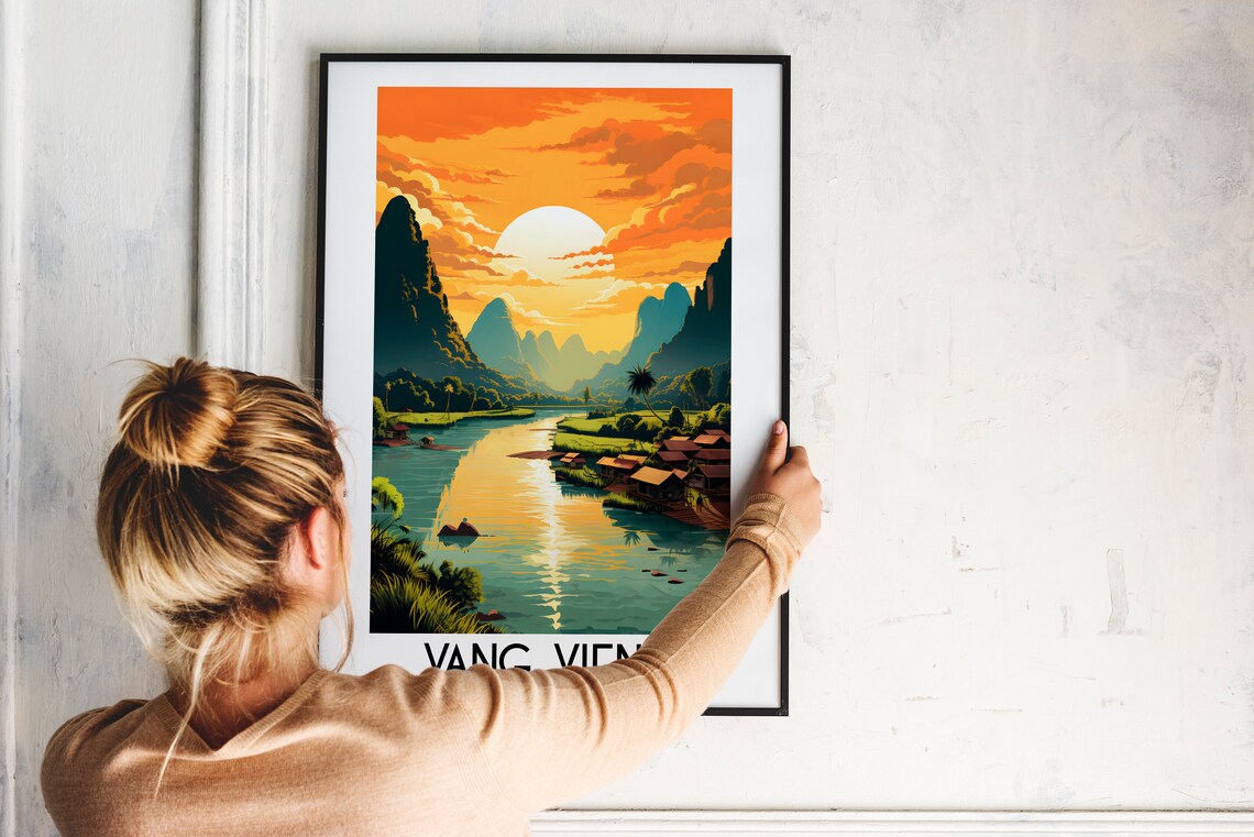 Vang Vieng Travel Poster, Laos Asia Home Decor - Image 2