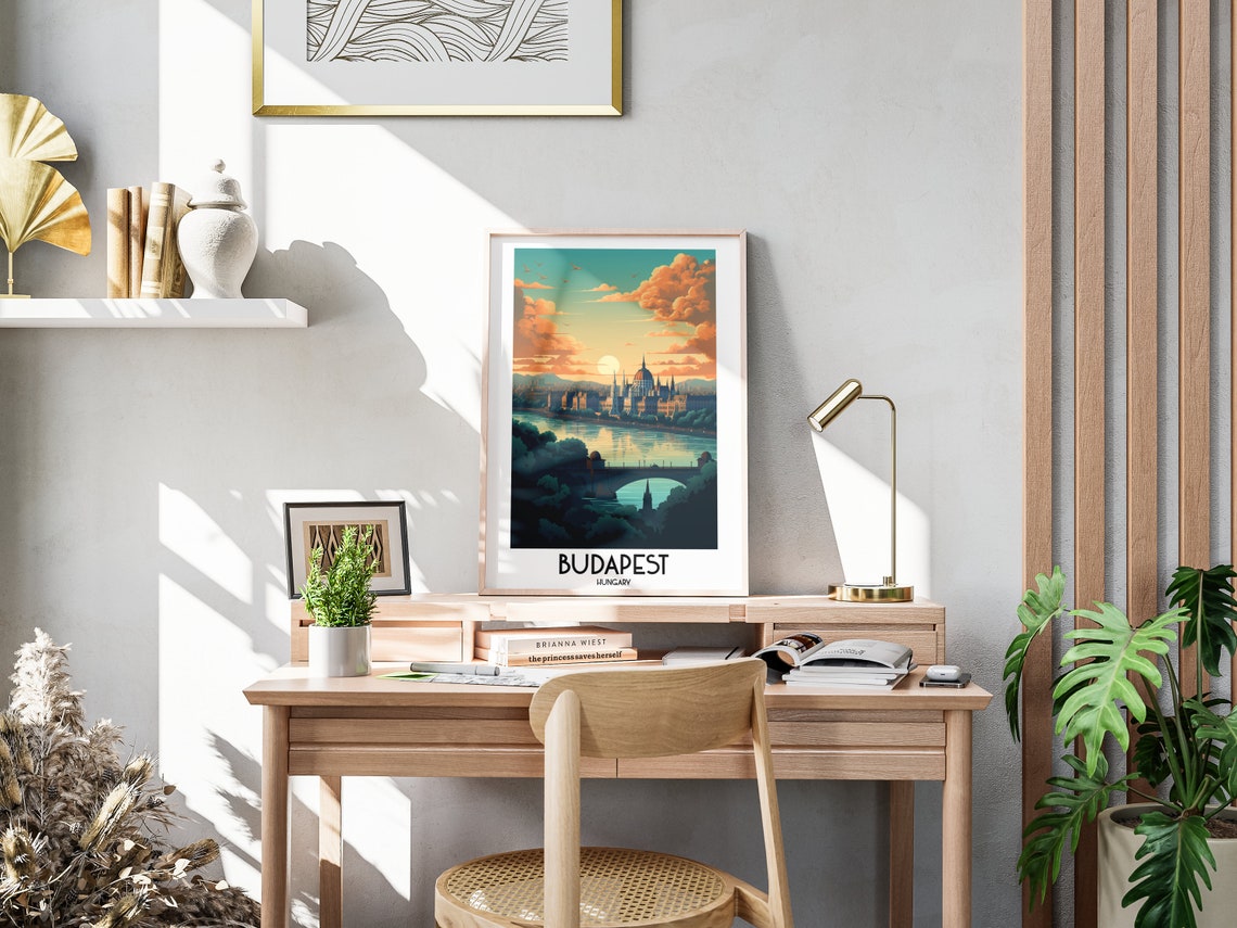 Budapest Hungary Parliament Sunset Over the Danube Travel Poster - Image 3