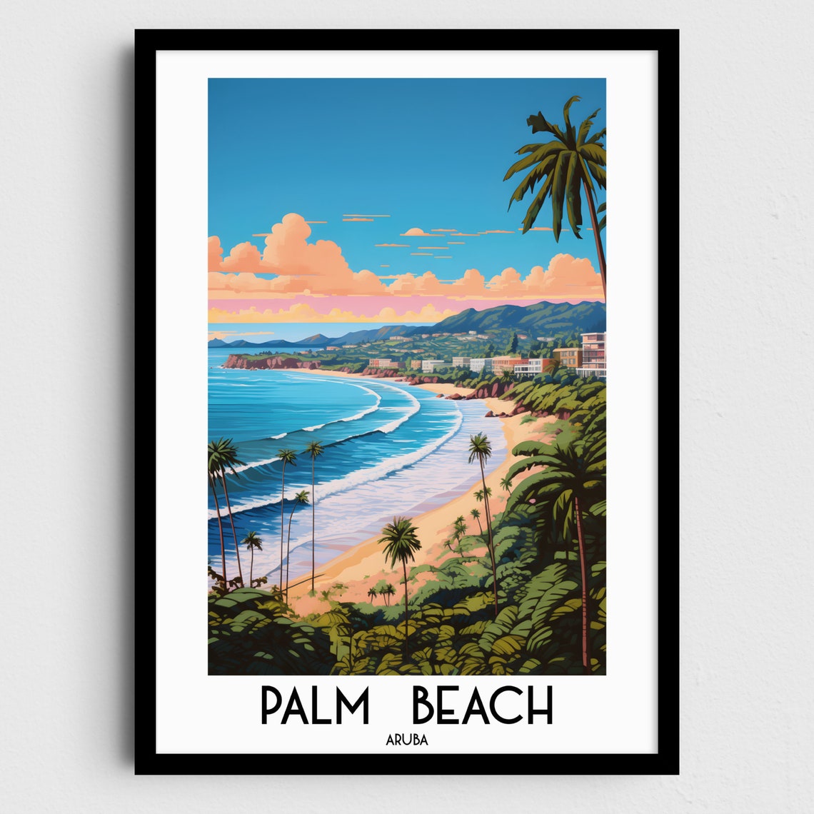 Palm Beach Aruba Tropical Blue Ocean Waves Sandy Shore Poster