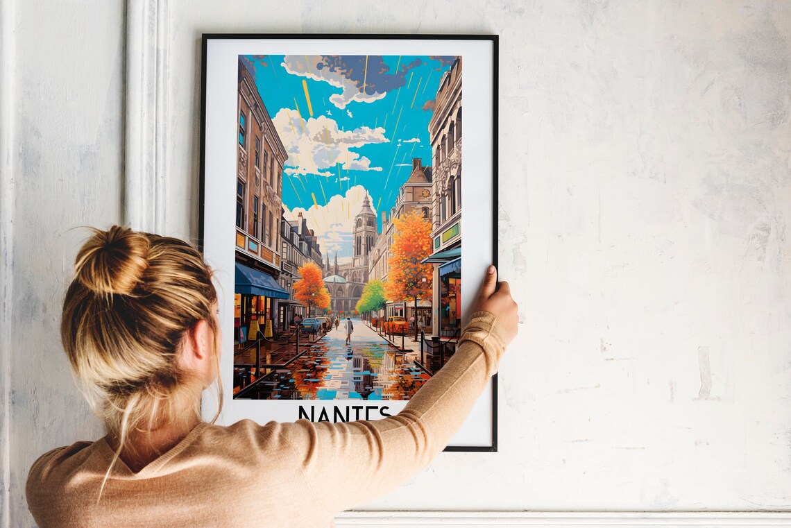 Nantes France Autumn Old Town Street Rain Reflection Travel Poster - Image 2