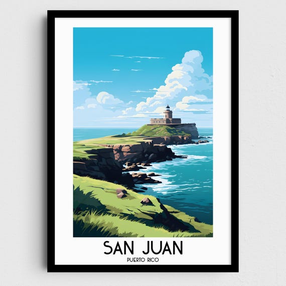 San Juan Puerto Rico Lighthouse Cliff Ocean View Travel Poster
