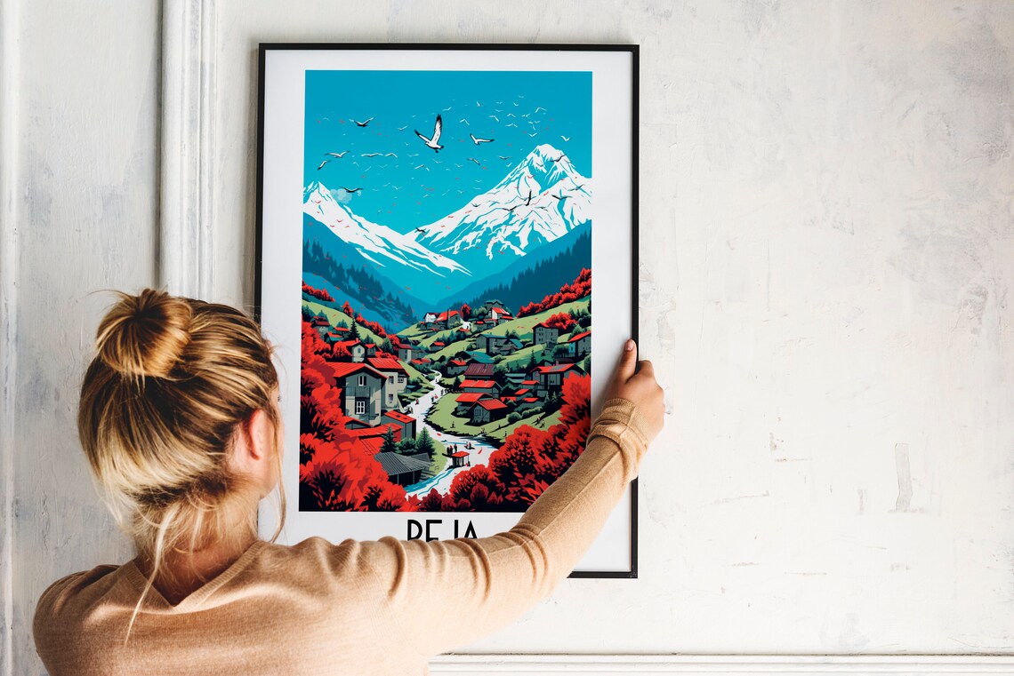 Peja Kosovo Autumn Village Under the Snow Peaks Travel Poster - Image 2