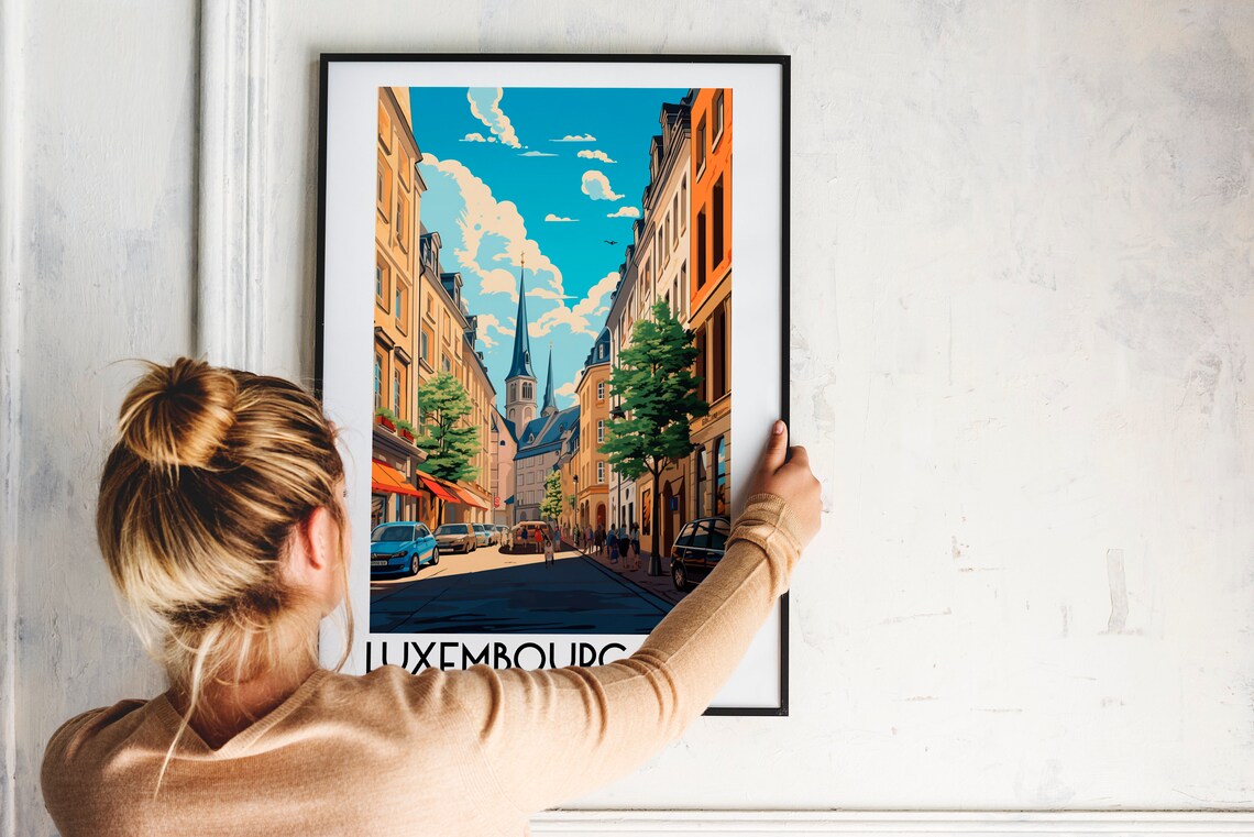 Luxembourg City Old Town Street Spires Vintage Travel Poster - Image 2