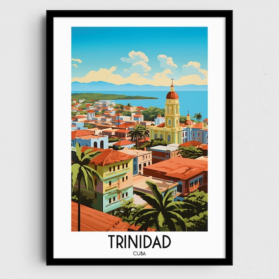 Trinidad Cuba Colonial Town Church Tower Palms Caribbean Travel Poster