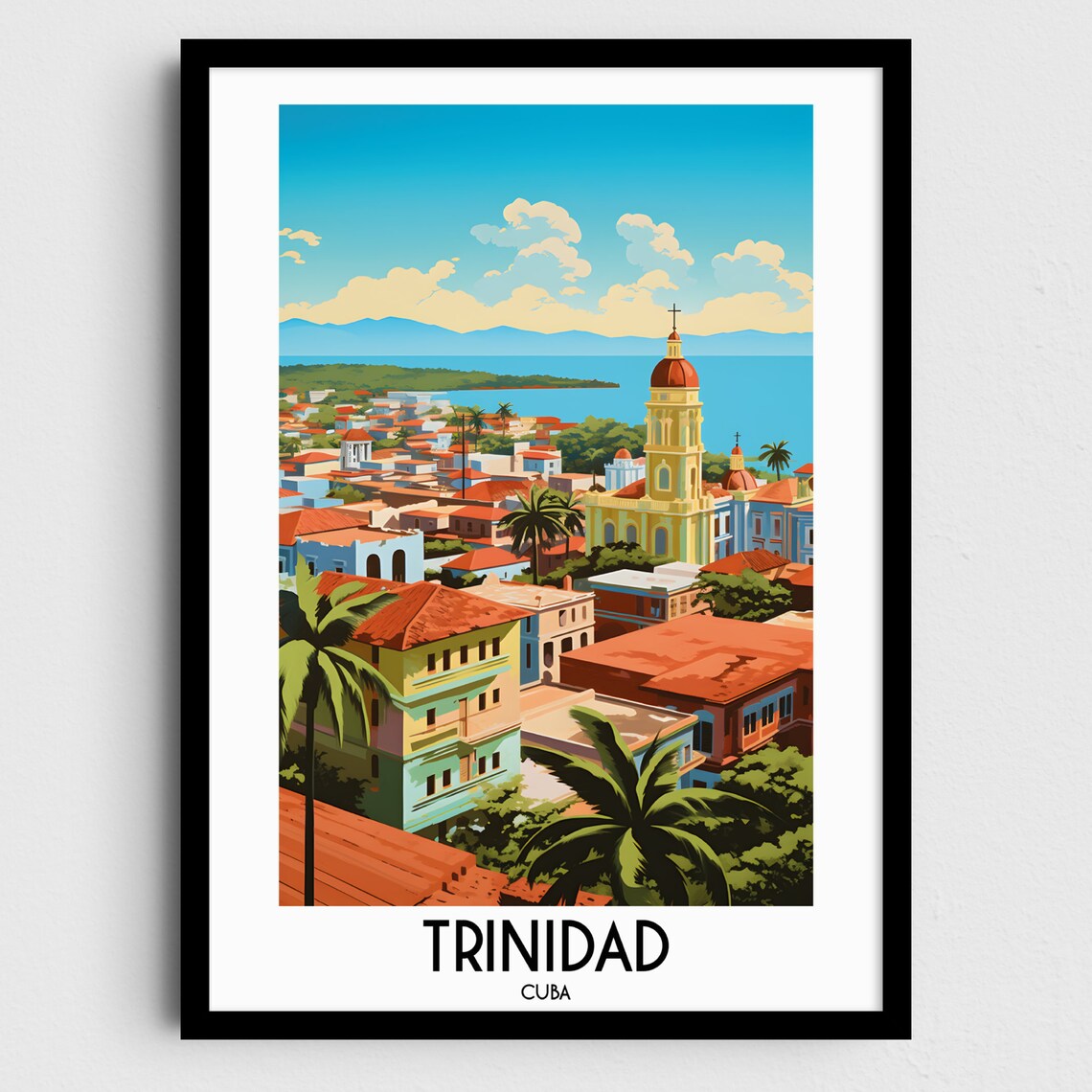 Trinidad Cuba Colonial Town Church Tower Palms Caribbean Travel Poster