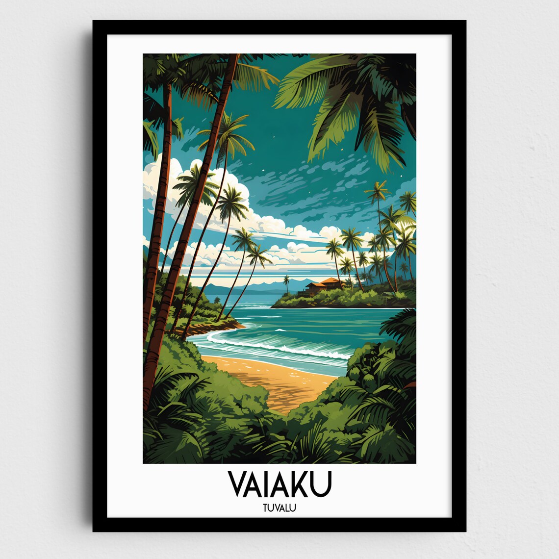 Vaiaku Tuvalu Palm Framed Golden Beach Surf Island Travel Poster