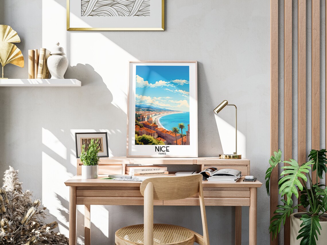 Nice France Sunlit Riviera Coastline Terracotta Rooftops Poster - Image 3