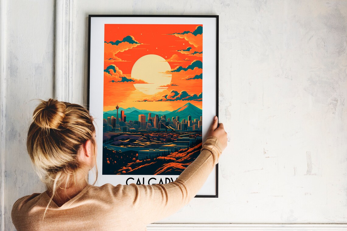 Calgary Canada Sunset Skyline Mountain View Vintage Travel Poster - Image 2